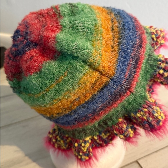 Lady Ruffle Knitted Bucket Hat Fishing Cap Winter Warm Faux Fur Trim Retro Soft - Picture 5 of 7